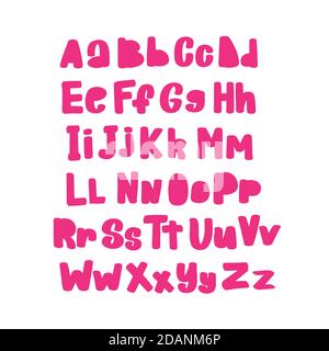 Hand drawn rose brushed alphabet, pink sketch font, letters.  Stock Vector