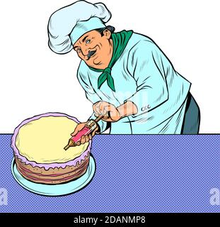 Pastry chef man with cake Stock Vector