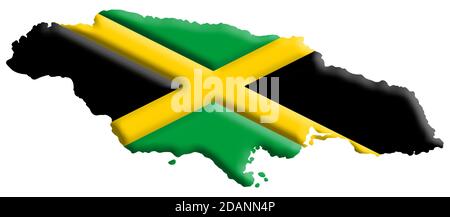 3D map of Jamaica with colours of the Jamaican national flag Stock Photo