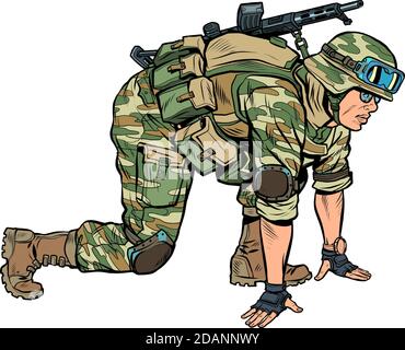 modern soldier in the starting position Stock Vector