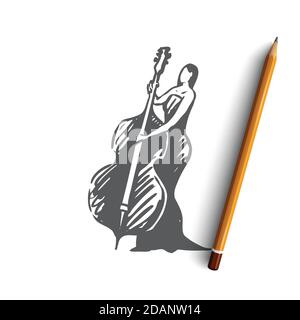 Cello, classic, music, woman, concert concept. Hand drawn isolated vector. Stock Vector