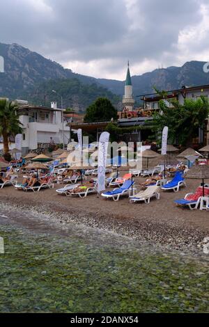 Ozcan hotel beach in Turunc, Marmaris, Turkey Stock Photo