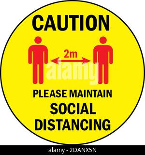 Please maintain social distancing 2 meter. Caution sign. Health care warning. Stock Vector