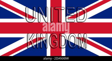 Illustration of a Union Jack or Union Flag with United Kingdom written on it. Stock Photo