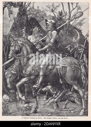 'The Knight, Death, and the Devil' - Etching by Durer. Stock Photo