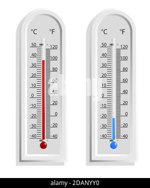 Realistic weather thermometer with high and low temperature. Outdoor temperature measurement. Isolated vector on white background Stock Vector