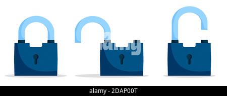 set of open and closed locks on white background. Cartoon vector Stock Vector