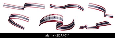 Set of holiday ribbons. flag of Kingdom of Thailand waving in wind. Separation into lower and upper layers. Design element. Vector on white background Stock Vector