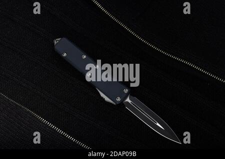 Automatic Knife With A Button A Knife Blade In The Shape Of A Spear Double Sided Knife Sharpening Stock Photo Alamy