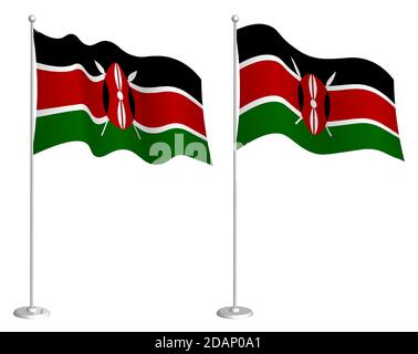 Kenya flag on flagpole waving in wind. Holiday design element. Checkpoint for map symbols. Isolated vector on white background Stock Vector
