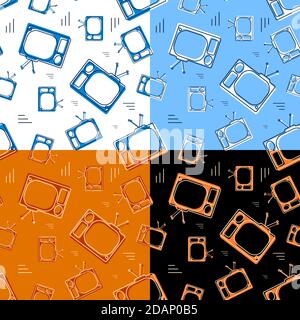 set of seamless patterns with old TV icon with antenna. World Television Day 21 November. Vector Stock Vector