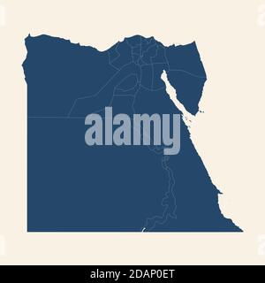 Highly detailed egypt travel map. Modern graphics design. Cyan blue, cream white background. Stock Vector