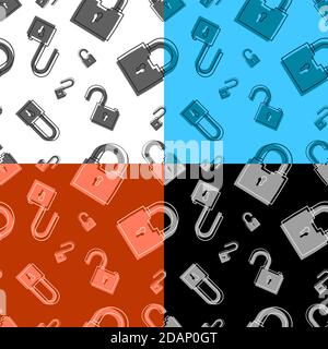 set of seamless patterns with open and closed locks on white background. Isolated vector Stock Vector