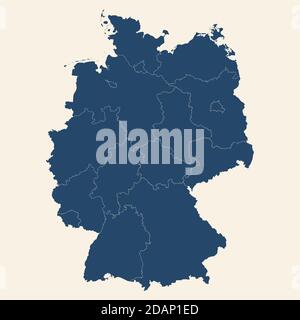 Modern design germany map with its provinces. Cyan blue, cream white background. Perfect for business concepts, backgrounds, backdrop, poster, sticker Stock Vector