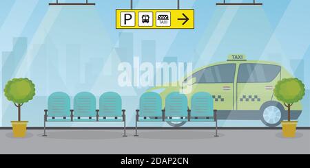 Empty Airport interior with furniture,arrival hall zone Stock Vector