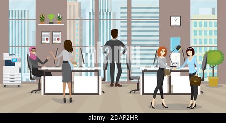 Group of business people or office workers in modern office. Stock Vector