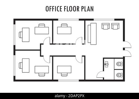 Architecture plan with furniture. Office floor plan, isolated on Stock Vector