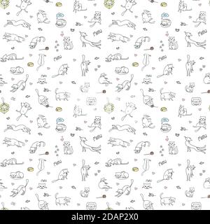 Funny cute cats seamless pattern,hand drawn background, Stock Vector