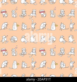 Funny cute cats seamless pattern,hand drawn background, Stock Vector