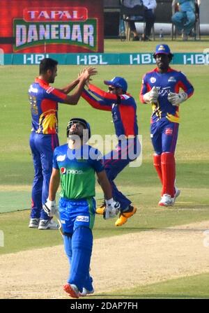 Karachi King cricketers are celebrating the wicket of Multan Sultan ...