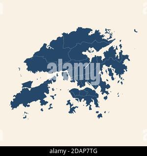 Hong kong detailed political map. Cyan blue, cream white background. Business concepts and backgrounds. Stock Vector