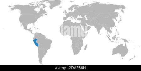 Peru country isolated on world map. Light gray background. Business concepts, backgrounds and Wallpapers. Stock Vector