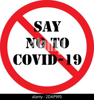 Say no to Covid-19 virus sign. Red background. Signs and labels. Stock Vector