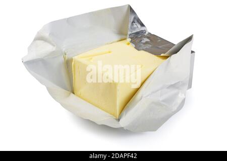 Cube of butter isolated on white background Stock Photo