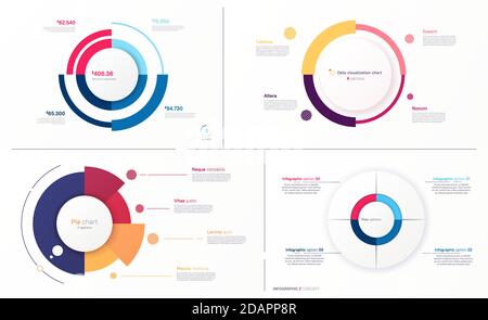 Set of vector circle chart designs, modern templates for creating infographics, presentations, reports, visualizations Stock Vector