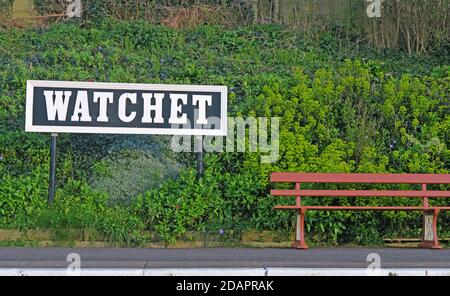 Watchet station bench and platform, West Somerset Railway,Somerset,South West England, UK