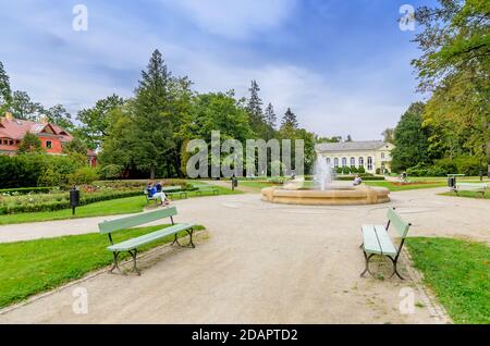 The spa park, sanatorium Edward pavilion, Cieplice Slaskie-Zdroj, district of Jelenia Gora, (ger.: Hirschberg im Riesengebirge), Lower Silesia. Stock Photo