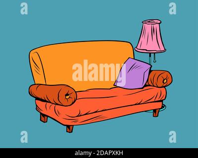 sofa furniture with lamp in the apartment Stock Vector