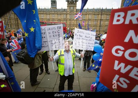 GREAT BRITAIN / England / London / Pro-Brexit activist protesting outside the Houses of Parliament on the 29th January 2019 in London, United Kingdom. Stock Photo