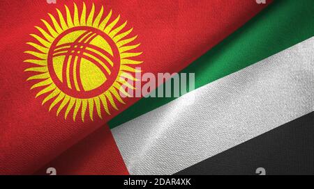 Kyrgyzstan and United Arab Emirates two flags textile cloth, fabric texture Stock Photo