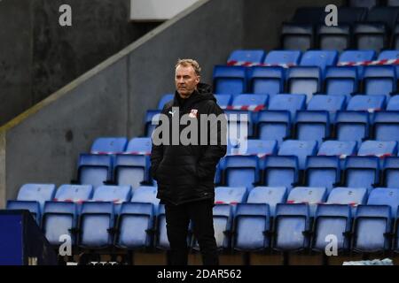 John Sheridan manager of Swindon Town watches on as his side are down 2-1 at half time against Shrewsbury Town Stock Photo