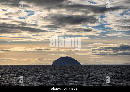 The Rock Ailsa Craig, Creag Ealasaid, or Elizabeth's Rock, island in the Firth of Clyde, Girvan, South Ayrshire, Scotland, Great Britain Stock Photo