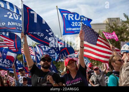 Fort Worth, Texas, USA. 14th Nov, 2020. A massive group of Trump Supporters marched to the Fort Worth City Hall in response to the turn out of the 2020 Presidential Election. Credit: Chris Rusanowsky/ZUMA Wire/Alamy Live News Stock Photo