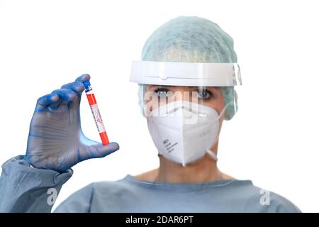 Positive test result, medical personnel using RT-PCR, real-time reverse transcriptase polymerase chain reaction, corona test, corona crisis Stock Photo
