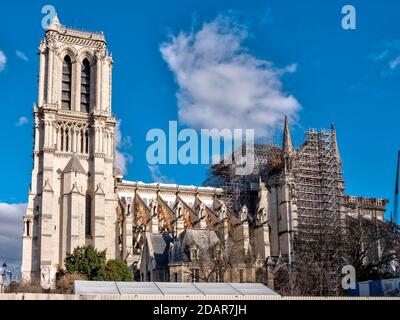 Burnt Cathedral Notre-Dame de Paris, Paris, France Stock Photo