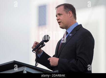 NASA Administrator Jim Bridenstine speaks to members of the media during a press conference ahead of the Crew-1 launch at the Kennedy Space Center November 13, 2020 in Cape Canaveral, Florida. Stock Photo