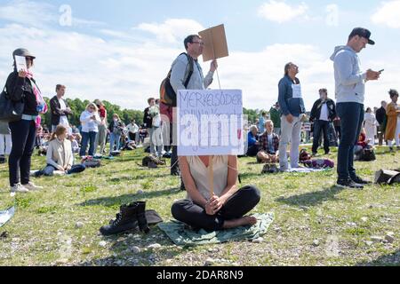 Demonstration against corona measures on 16 May 2020 at Theresienwiese, Munich, Bavaria, Germany Stock Photo