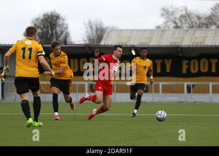 Gloucester, UK. 14th Nov, 2020. Kevin Dawson (#7 Gloucester City AFC) looses his balance during the Vanarama National League North game between Gloucester City AFC and Bradford (Park Avenue) AFC at New Meadow Park in Gloucester. Kieran Riley/SSP Credit: SPP Sport Press Photo. /Alamy Live News Stock Photo