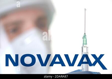 Symbol image Corona vaccine from NOVAVAX, man with syringe, corona crisis, Baden-Wuerttemberg, Germany Stock Photo