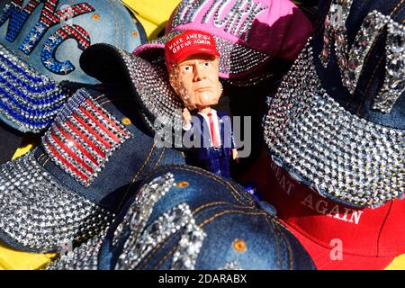 Donald Trump as joke figure with Make America great again Baseball Cap, Manhattan, New York City, USA Stock Photo