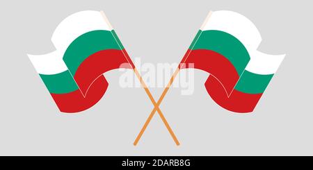 Crossed and waving flags of Bulgaria. Vector illustration Stock Vector