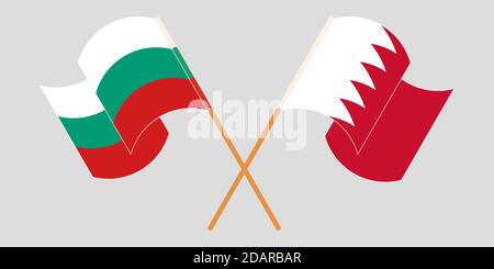 Crossed and waving flags of Bulgaria and Bahrain. Vector illustration Stock Vector