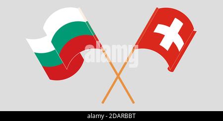 Crossed and waving flags of Bulgaria and Switzerland. Vector illustration Stock Vector