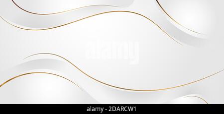 Abstract white and gray dynamic waves background with gold line curve luxury style. Vector illustration Stock Vector