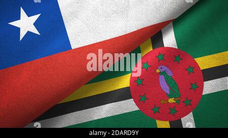 Chile and Dominica two flags textile cloth, fabric texture Stock Photo
