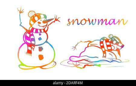 snowman multicolored. Merry Christmas and Happy New Year, Mixed media. Vector Illustration Stock Vector